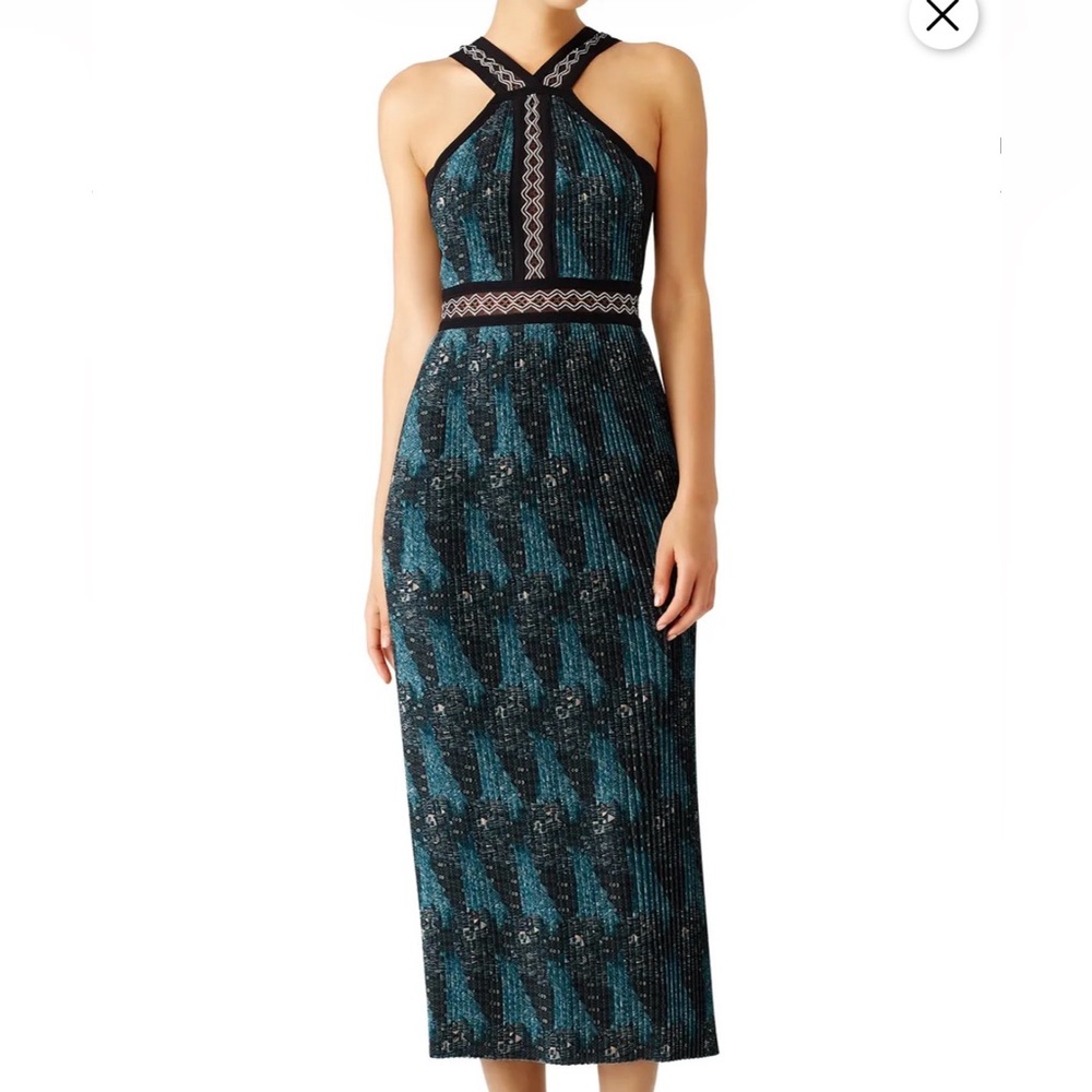 Yigal Azrouel Teal and Black Crossback Midi Dress